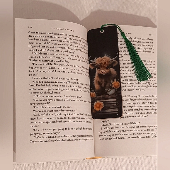 Other - Highland Cow Bookmark with Green Tassel